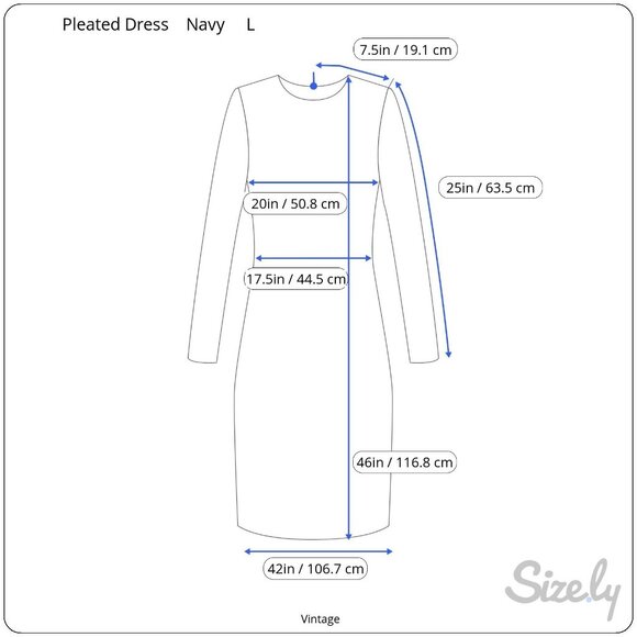 Vintage Womens Navy Blue Long-Sleeve Pleated V-Neck Flowy Semi Sheer Midi Dress - Picture 8 of 9